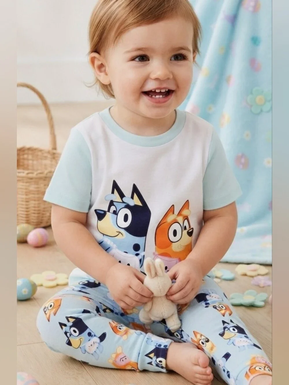 Bluey Girls 2- Piece Easter Short Sleeve and Pant Pajamja Set
